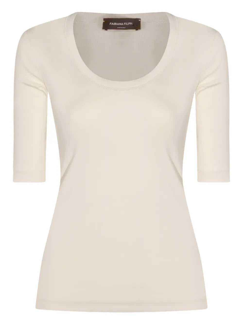 Scoop-Neck Cotton T-Shirt — cream