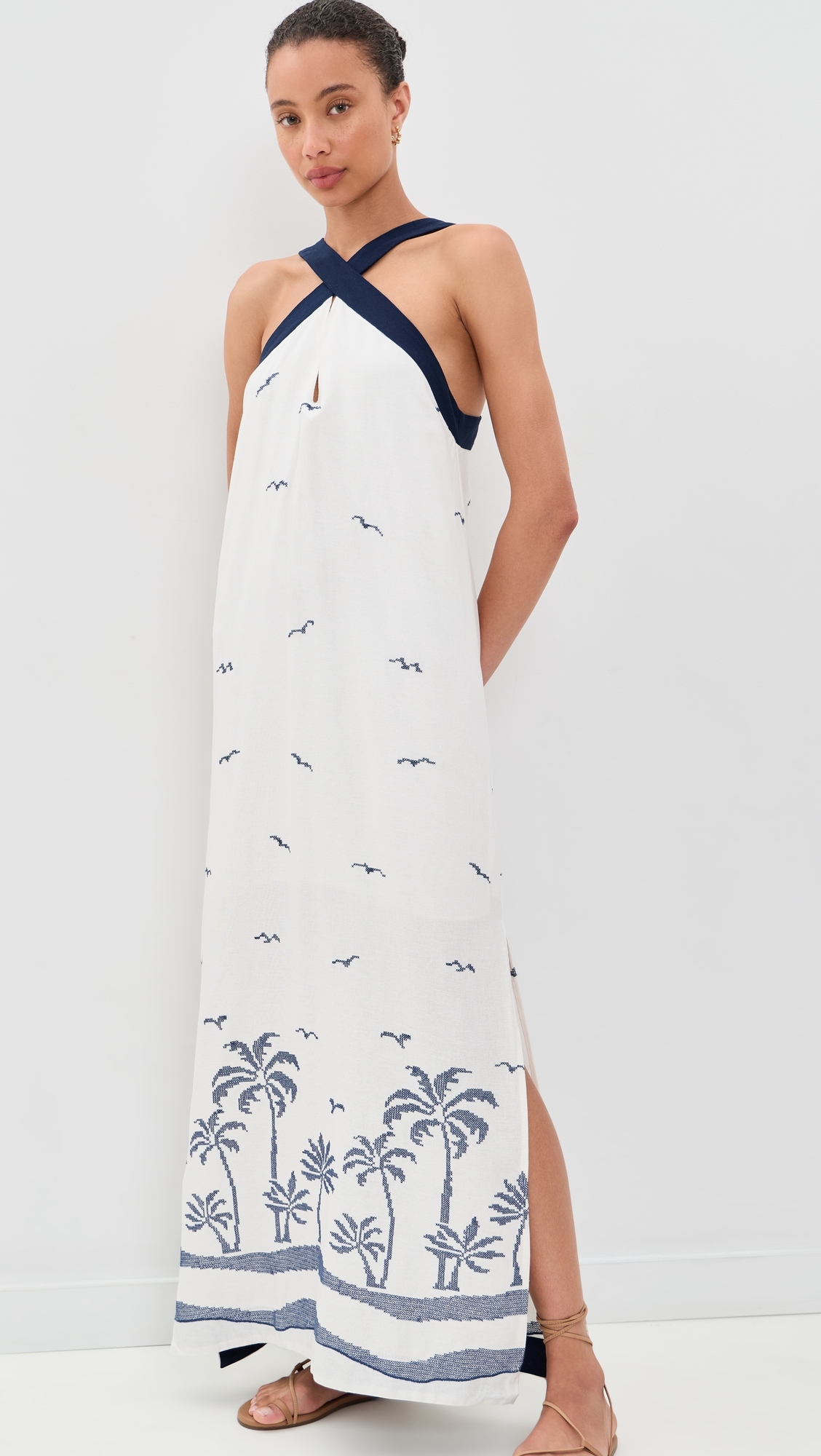 Nautical Embroidered Maxi Dress Off-White Nautical