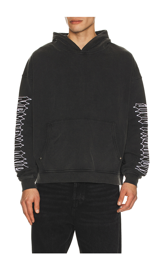 Memory Lane Iron Text Hoodie in Black. M. Also in L, S, XL/1X