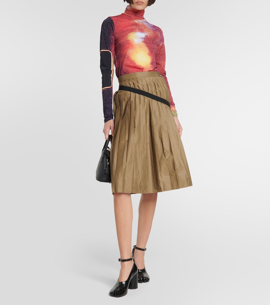 Pleated asymmetric midi skirt
