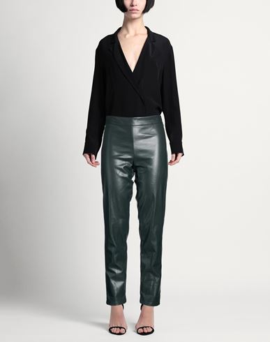 Woman Pants Dark green Size L Polyester, Polyurethane