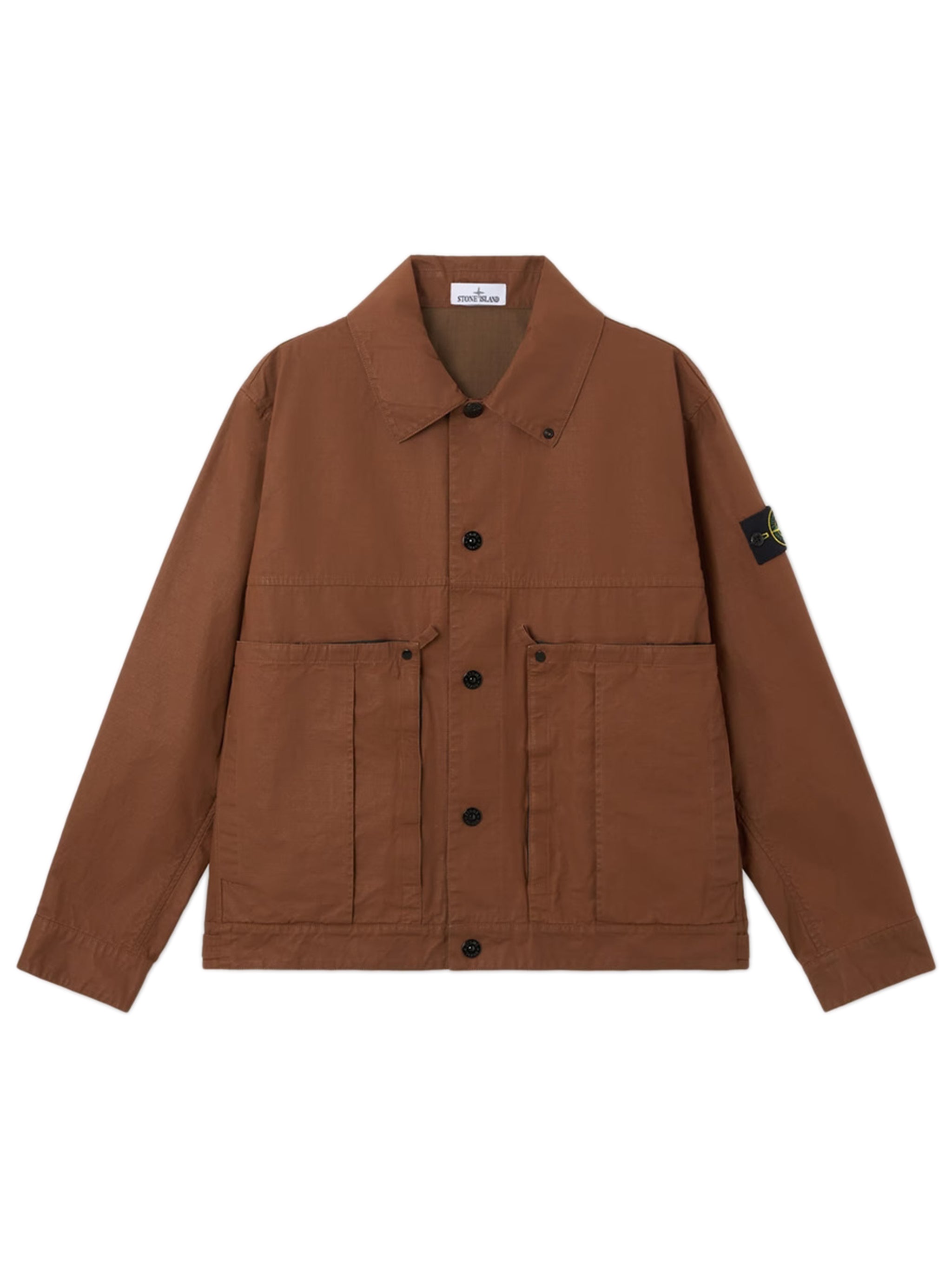? No - Men's Cotton Utility Jacket with Contrasting Snap-Up Collar, Large Patch Pockets & Adjustable Cuffs