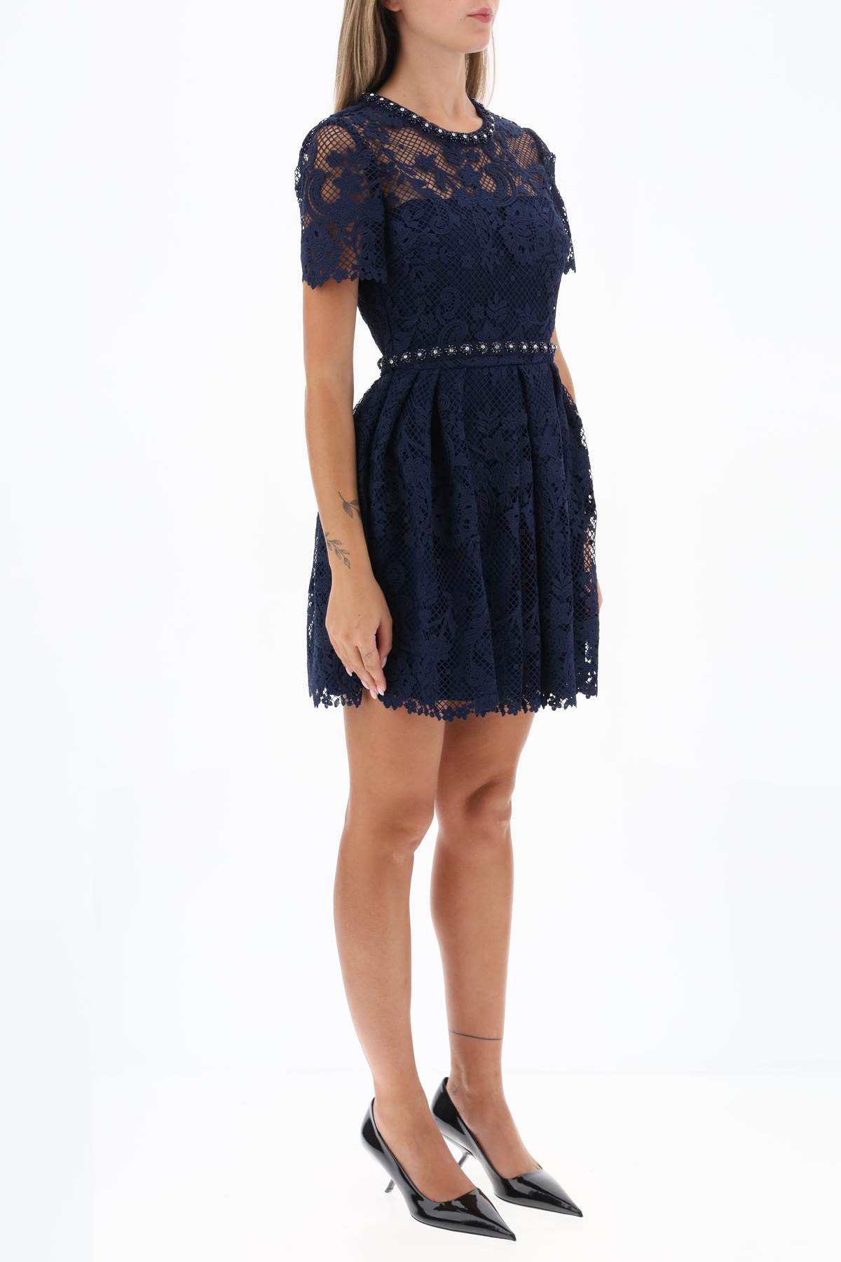 Floral Lace Mini Dress With Appliques