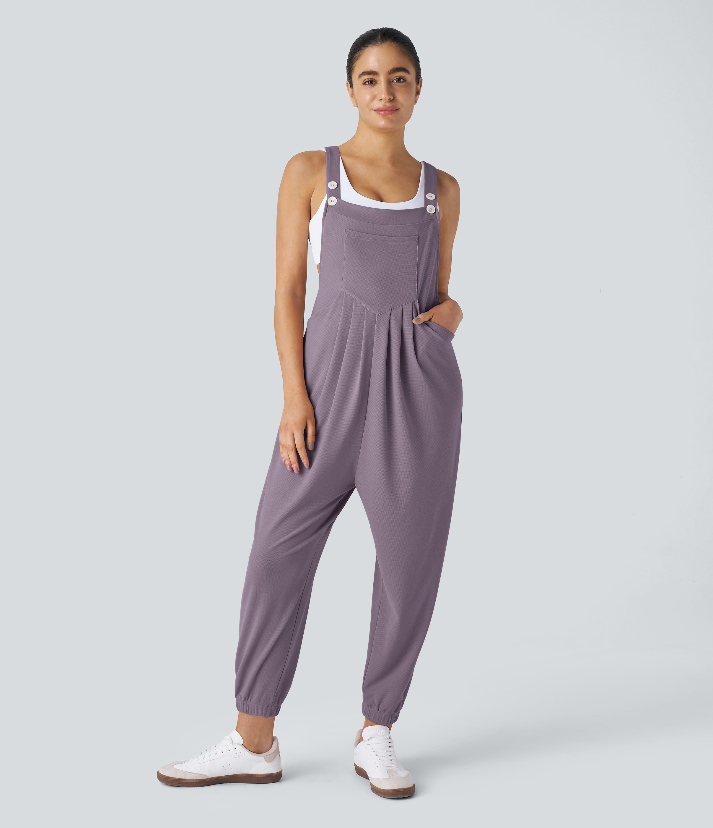 Pockets Waffle Casual Jogger Overalls  - Hibiscus Purple
