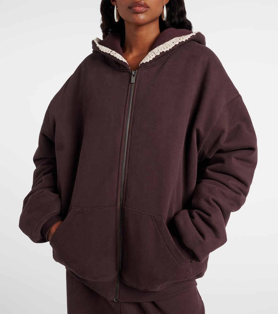 Crochet-trimmed cotton zip-up hoodie