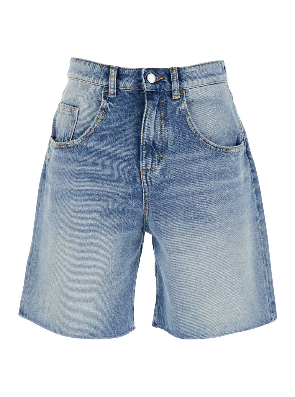 Wide-Leg Denim Bermuda Shorts — Blue