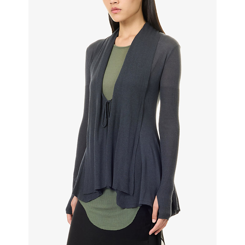 Womens Fishtail-Hem Ribbed Knitted Cardigan