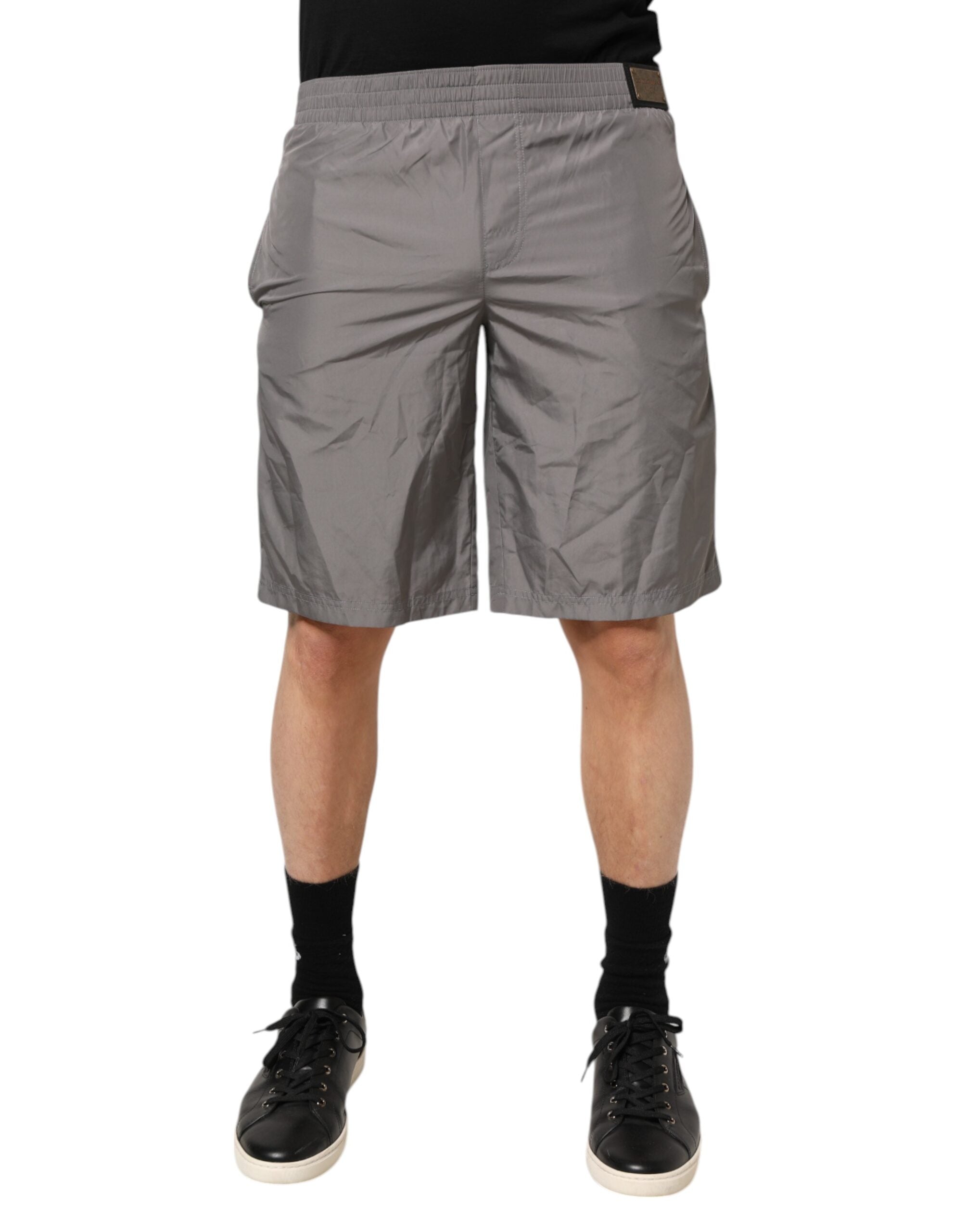 Nylon Elastic Waist Shorts — Gray