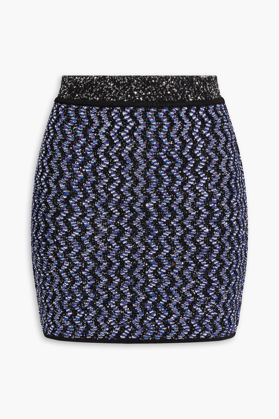 Sequin-embellished jacquard-knit mini skirt - Blue - IT 38