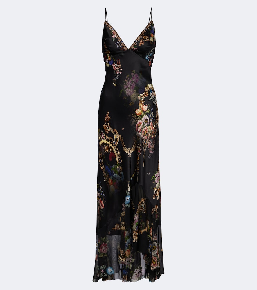 Floral silk satin slip dress