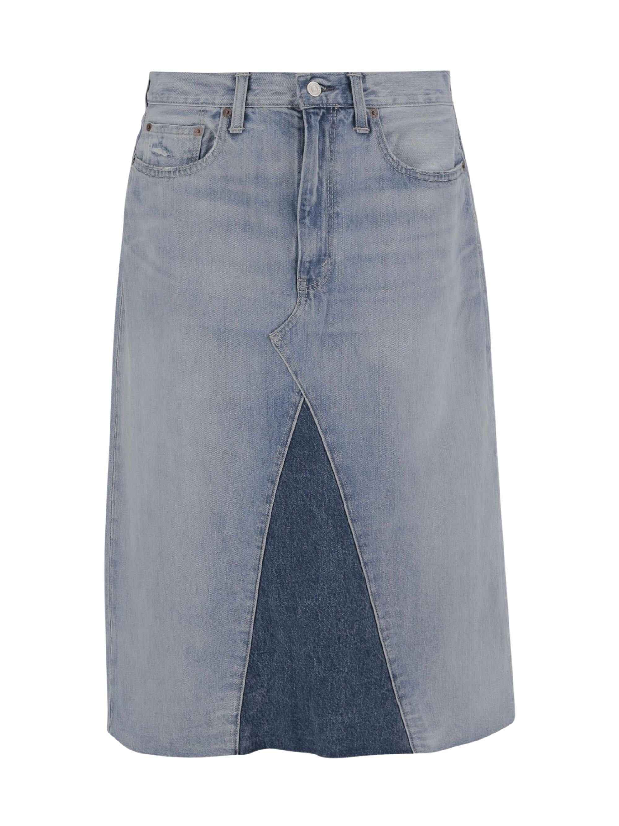 Patchwork denim midi skirt - Blue