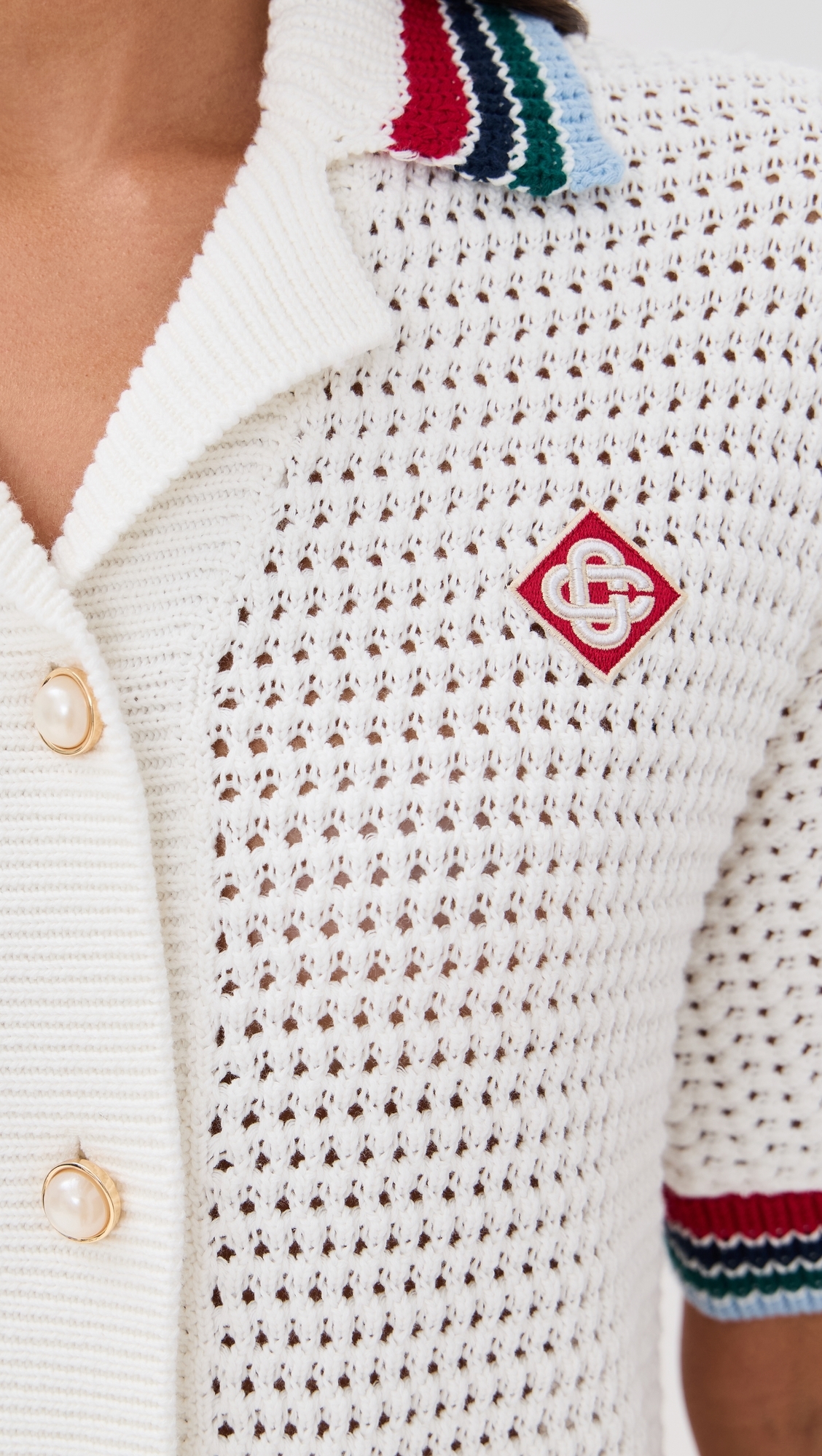 Casablanca Sporty Faux Crochet Shirt White 