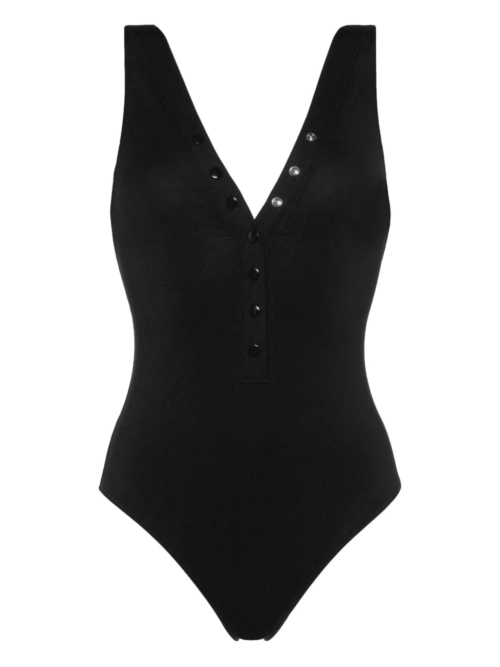 Button Tank One-Piece Swimsuit — Black