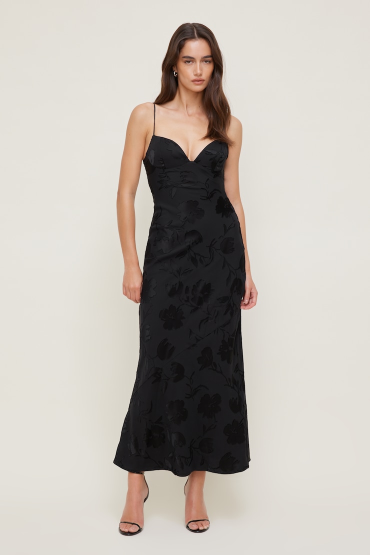Jacquard Bustier Maxi Dress - Black - Women Clothing
