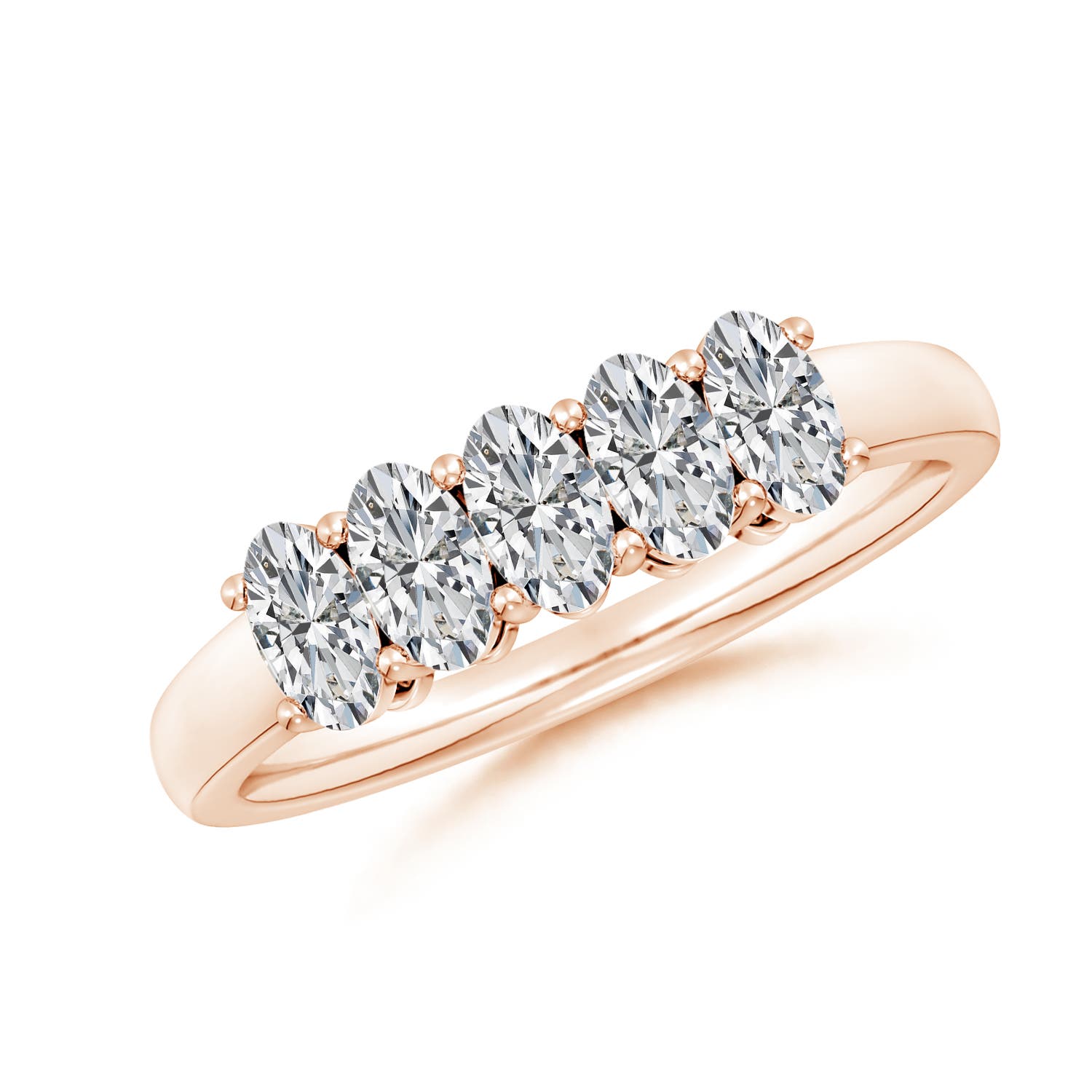 Angara 1.05 Carats Prong-Set Oval Diamond Five Stone Wedding Ring in 18K Rose Gold
