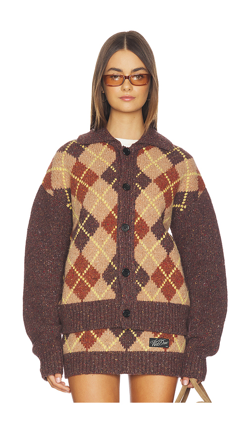 WE11DONE Knit Argyle Intarsia Cardigan in Brown. M also in