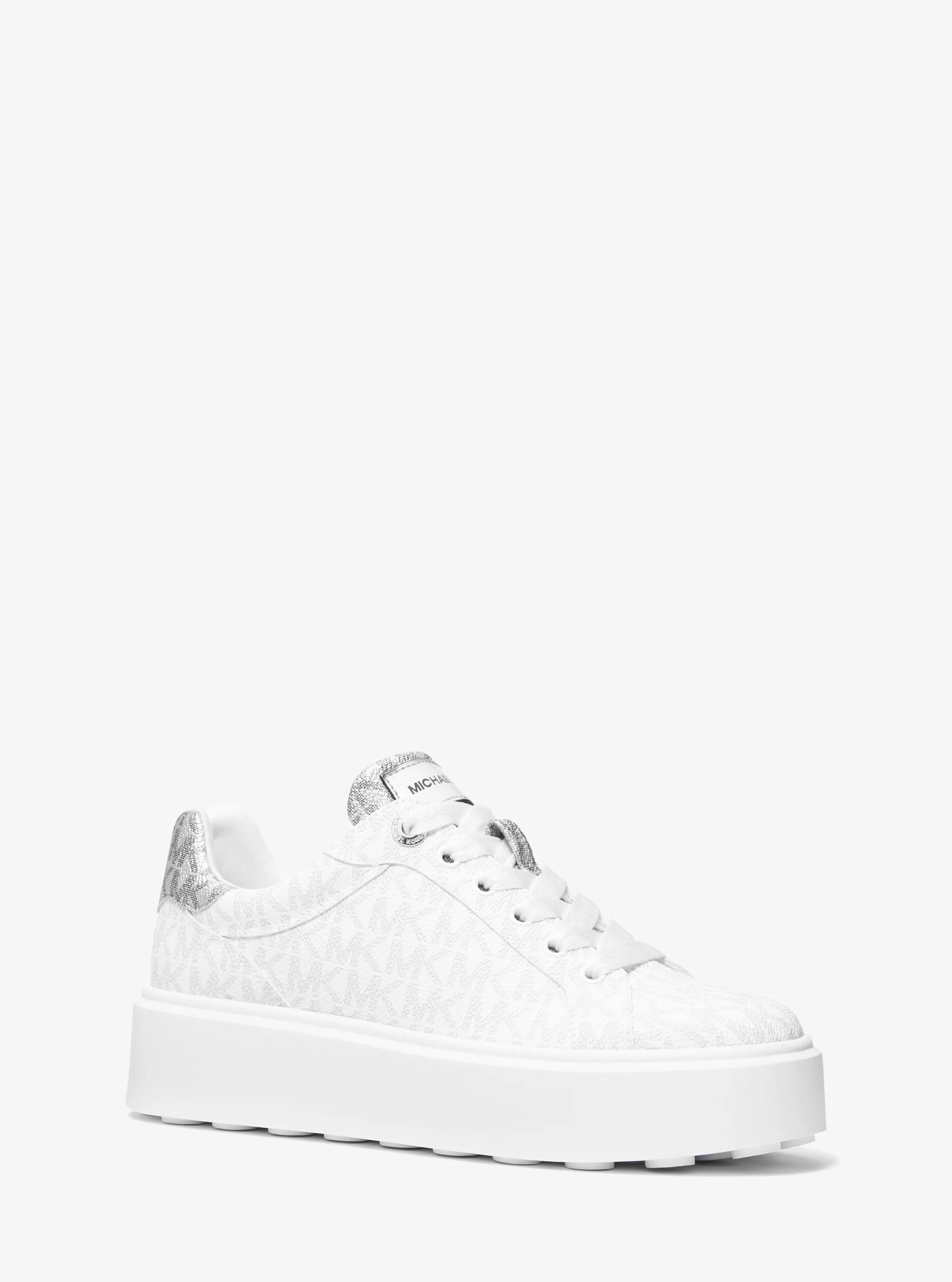 Romey Metallic Two-Tone Signature Logo Platform Sneaker in White - size 5