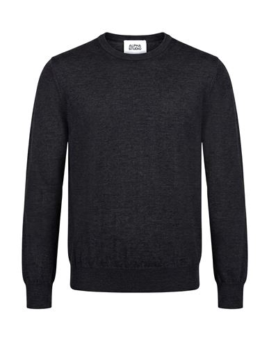 Man Sweater Charcoal Size 40 Merino Wool, Ovine leather