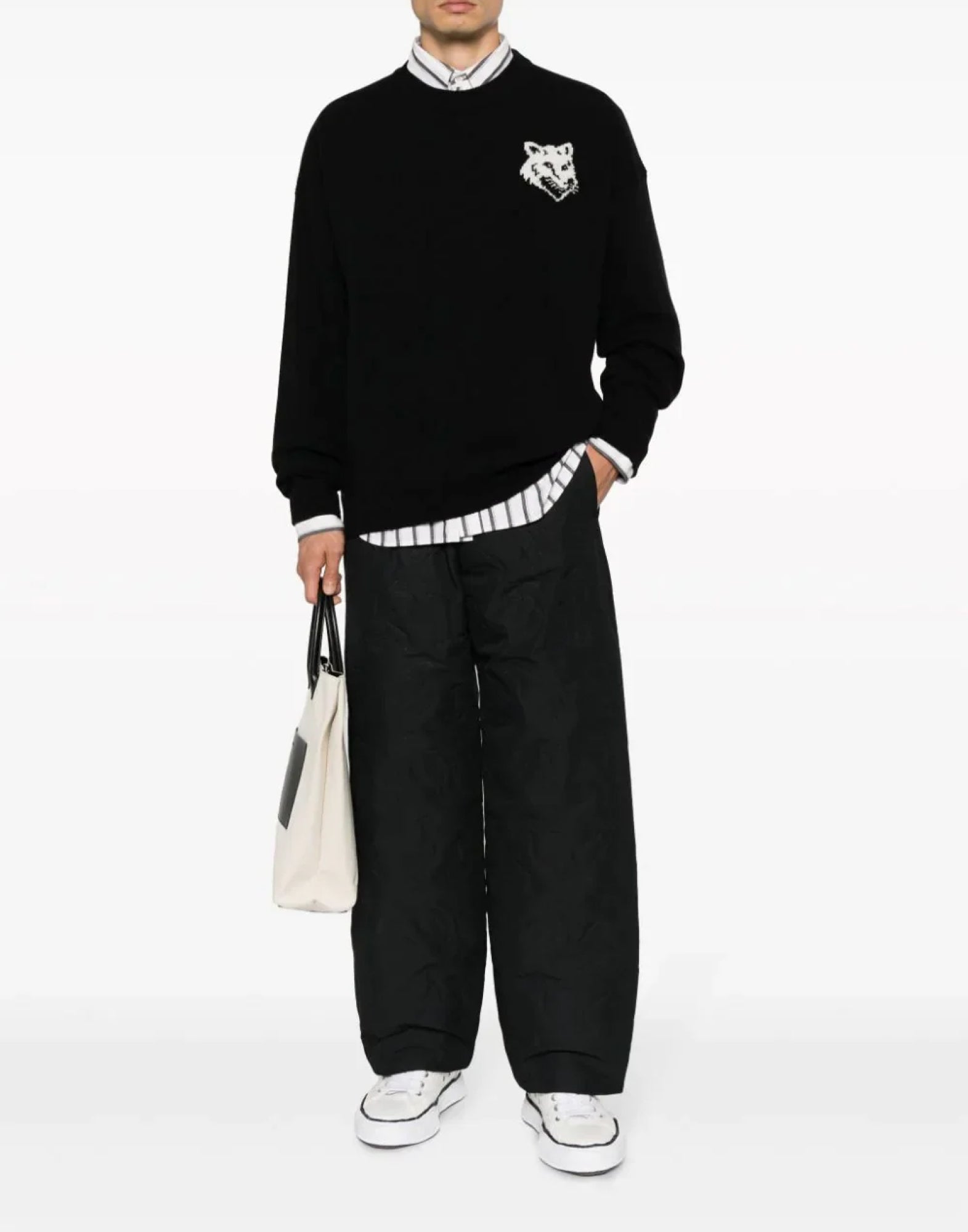 Fox Head Intarsia Logo Sweater — Black