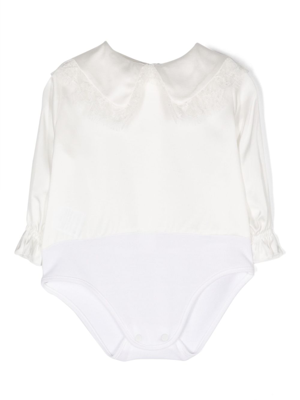 Lace-trim bib-collar rompers - White