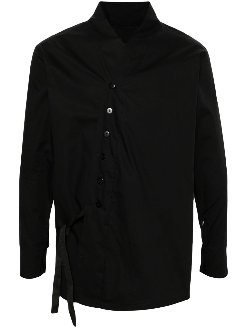Tie-strap cotton shirt - Black