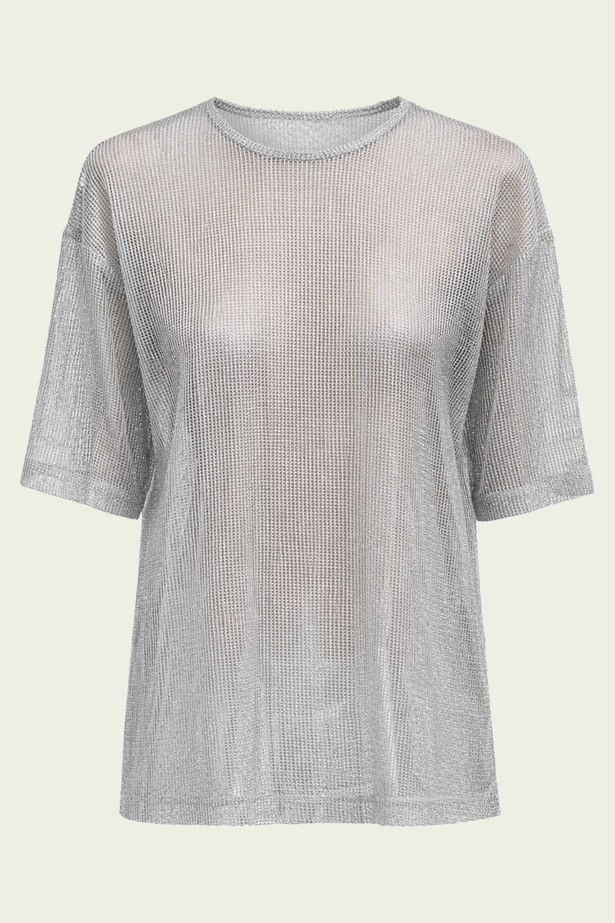 Viscose Metallic Mesh Easy T-Shirt in Silver