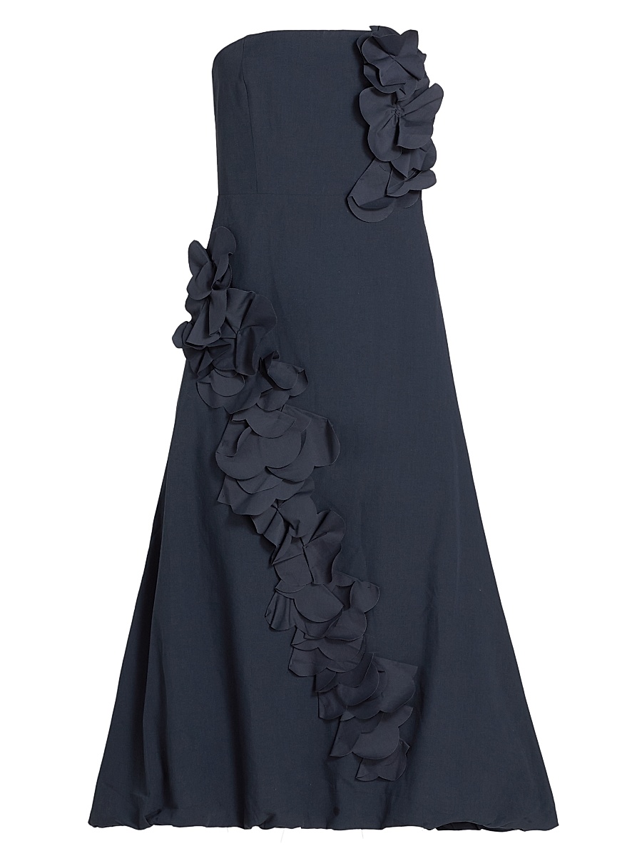 Women's Zaria Floral Appliqué Cotton-Blend Strapless Midi-Dress - Navy
