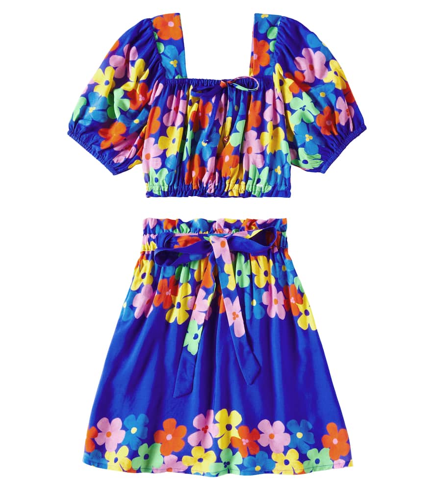 Fábula Saia Cor-De-Flor cotton top and skirt set