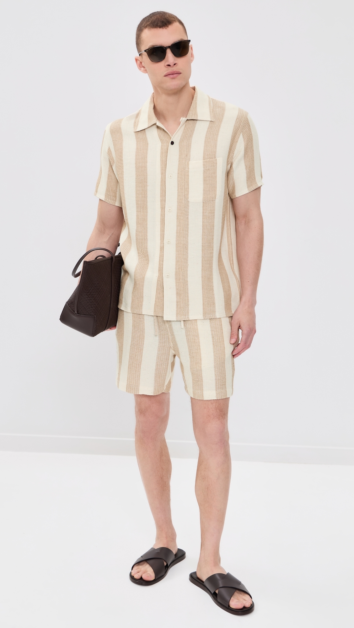 Olbia Handloom Striped Shorts Tan