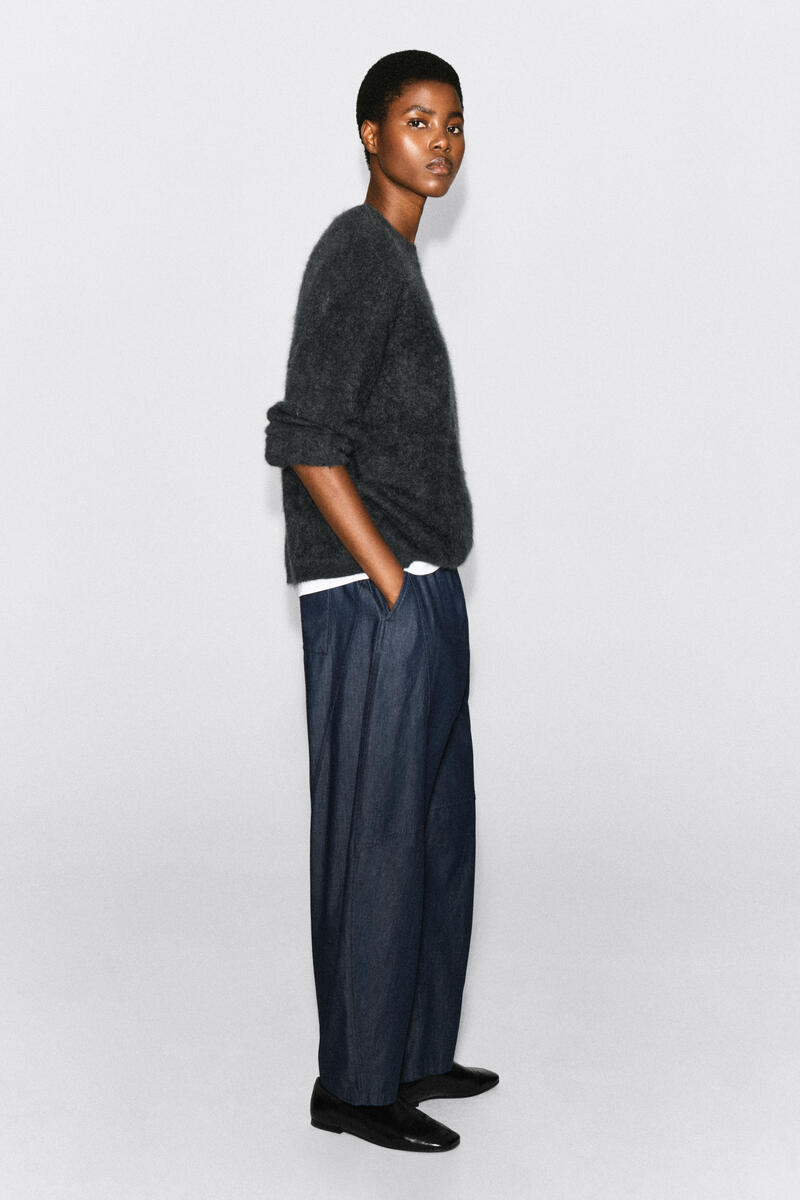Elasticated Barrel-Leg Denim Pants