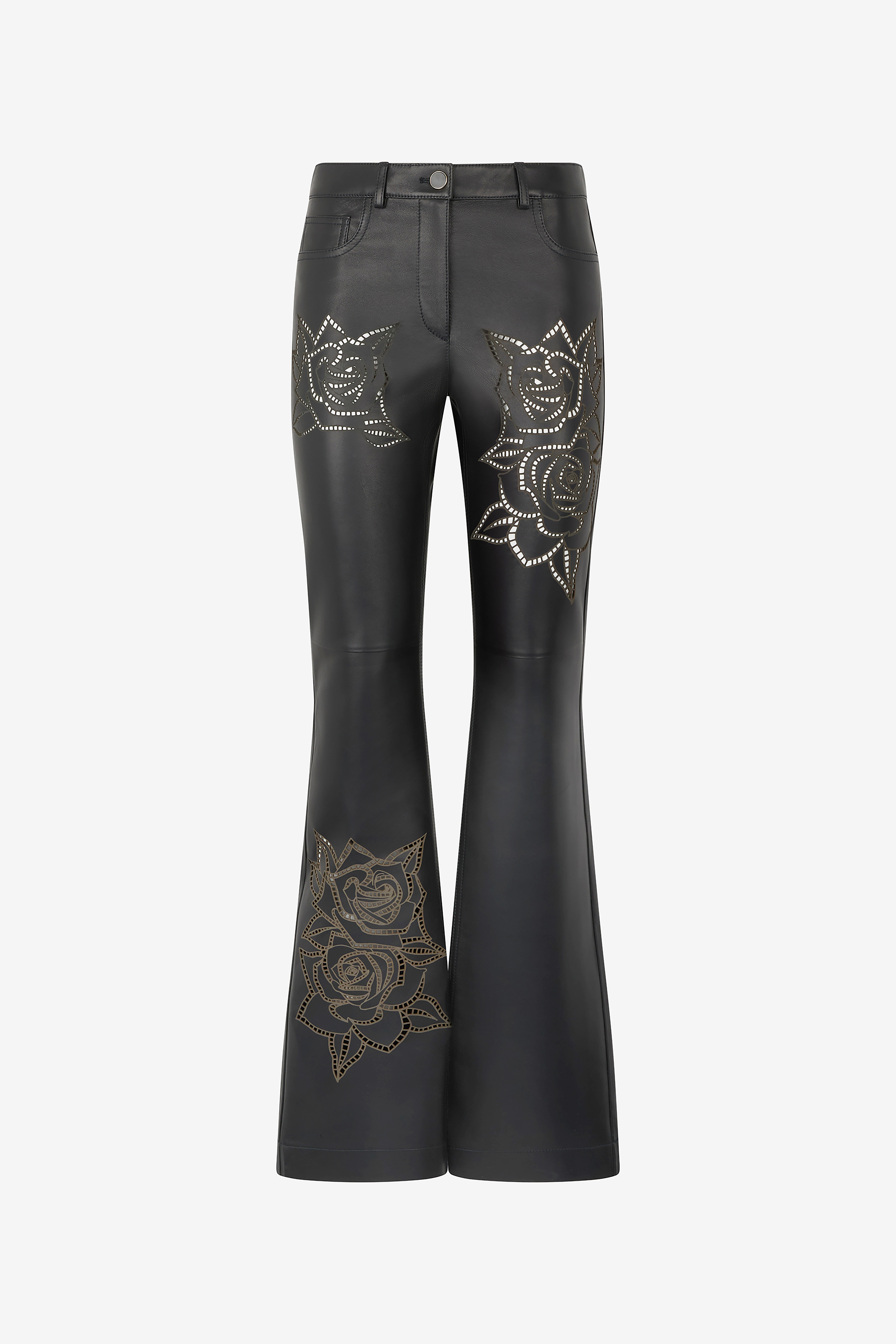Leather Pants With Perforated Roses