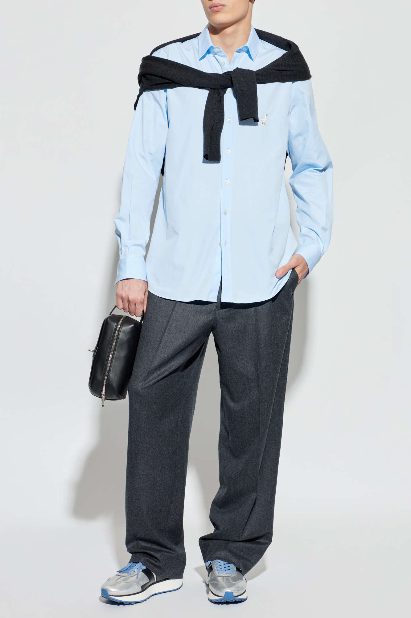Shirt With Embroidery, Men's, Light Blue