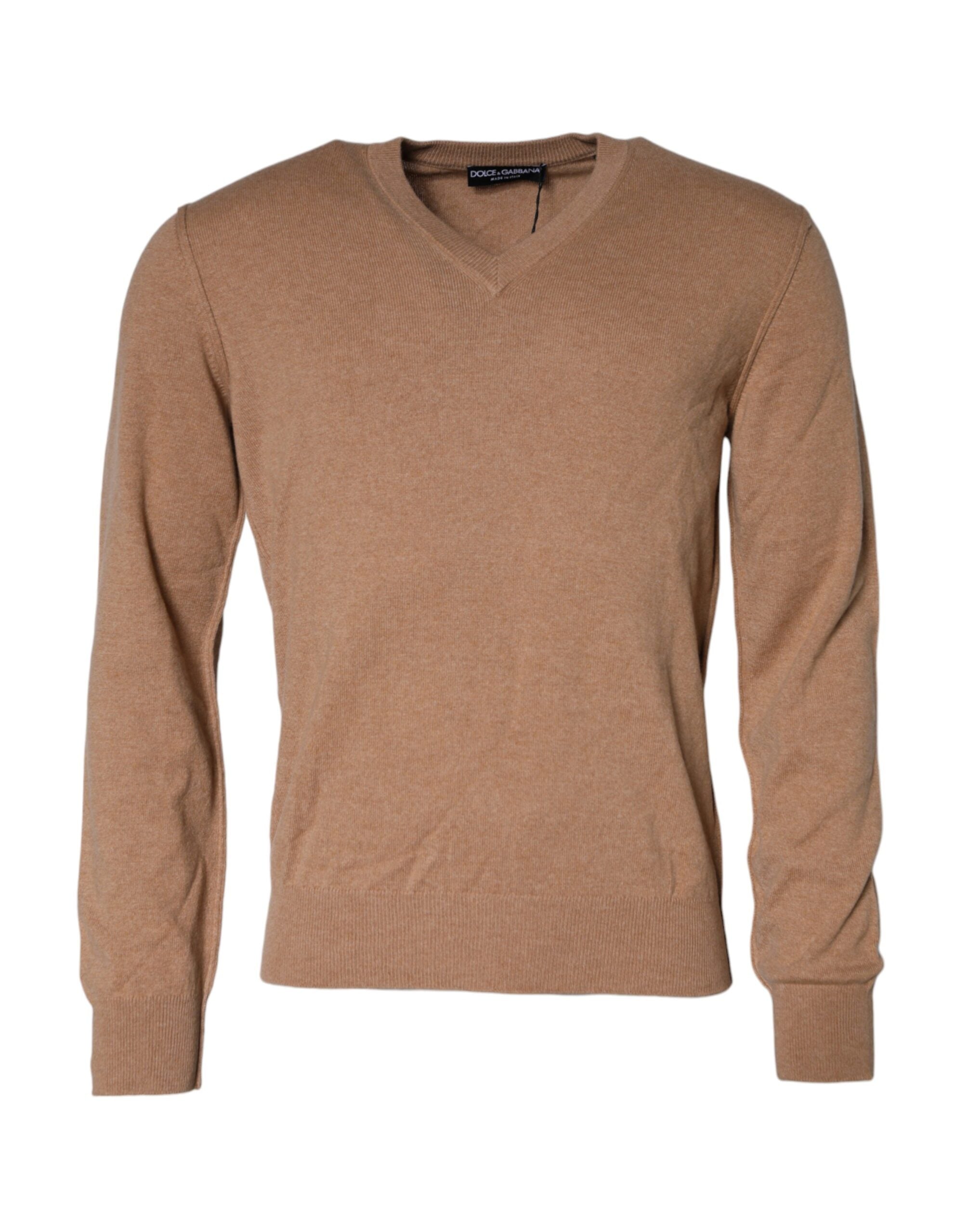 Cashmere V-Neck Sweater — Brown