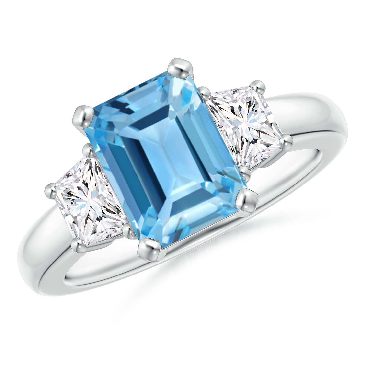 Angara 2.75 Carats Swiss Blue Topaz and Diamond Three Stone Ring in Platinum