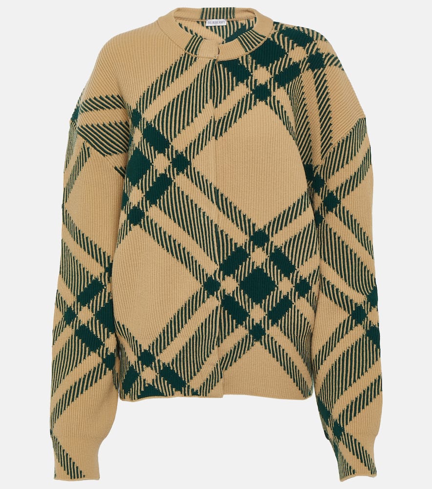 Check wool-blend cardigan