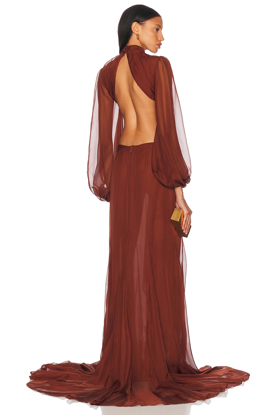Retrofete Rosalinda Chiffon Dress in Brown. - XL also in