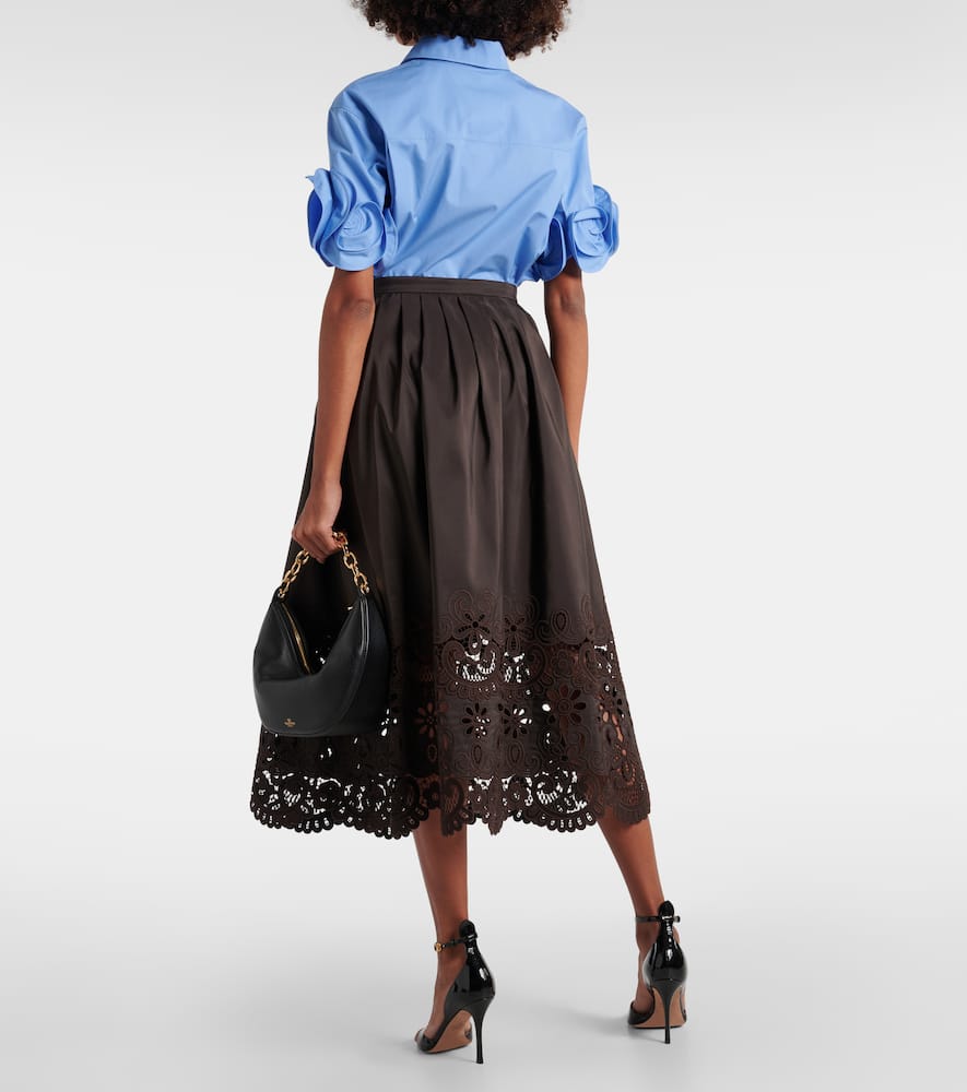 Broderie anglaise silk midi skirt