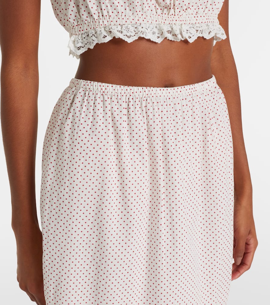 Marlowe lace-trimmed polka-dot cotton midi skirt