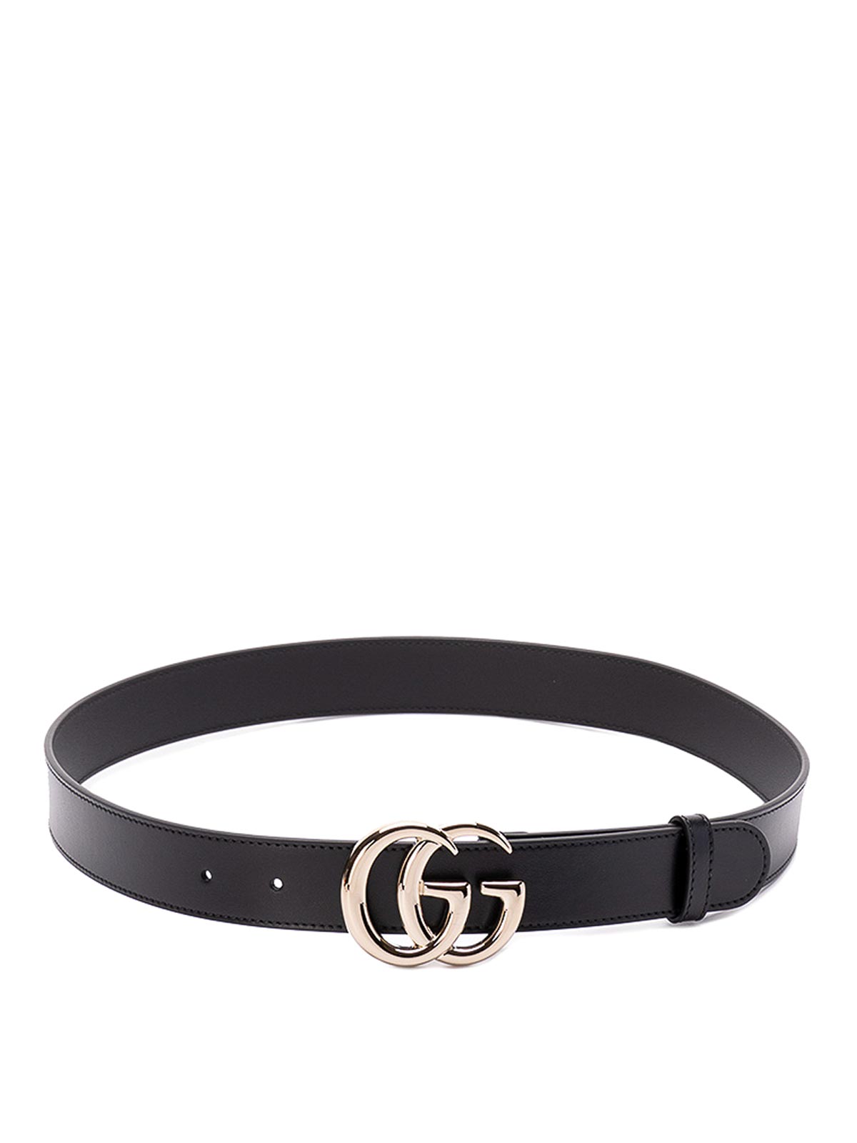 Double G-buckle leather belt - Black