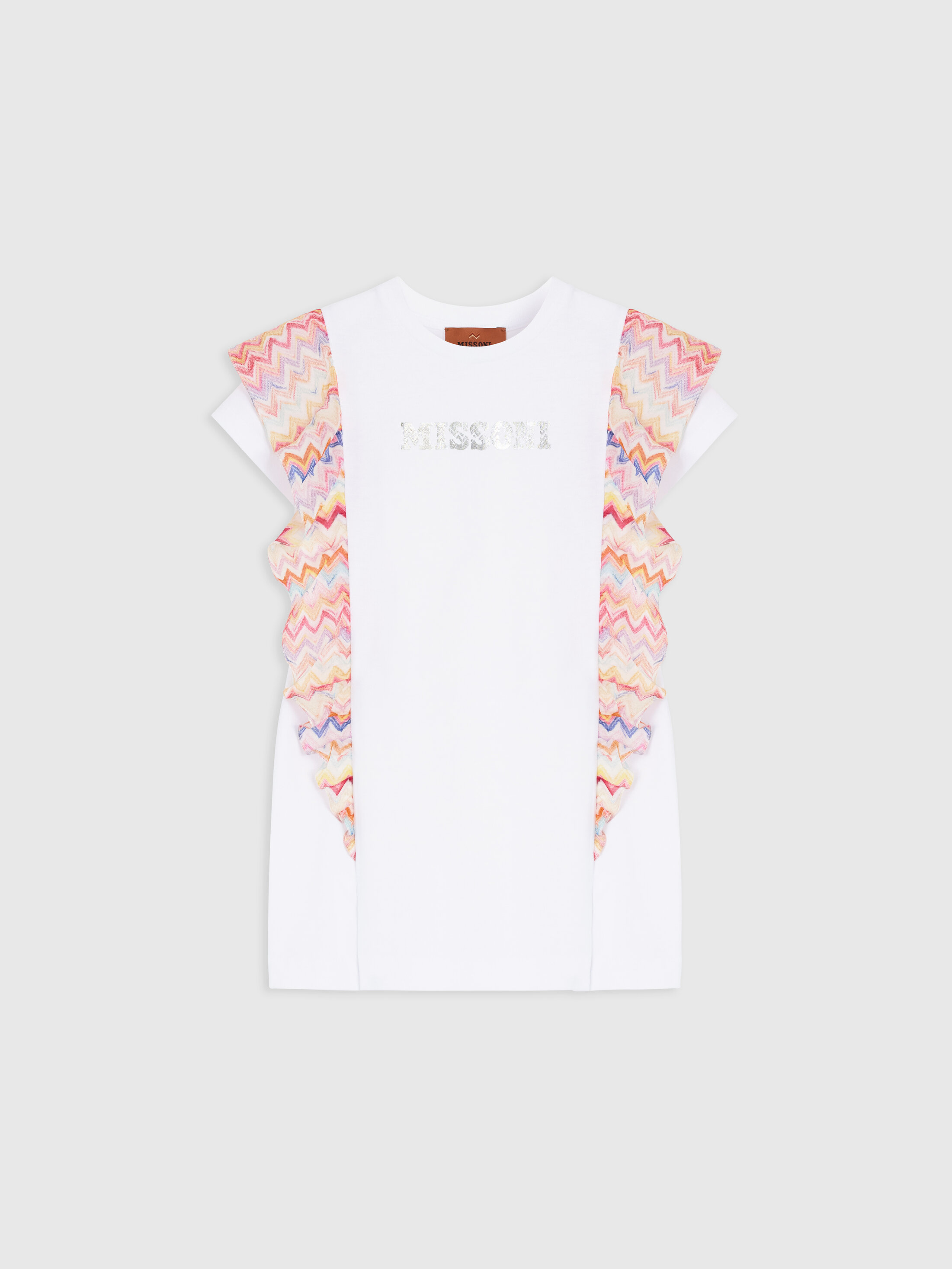 Missoni - Short dress with short sleeves, printed logo and zig zag details, Girl, White