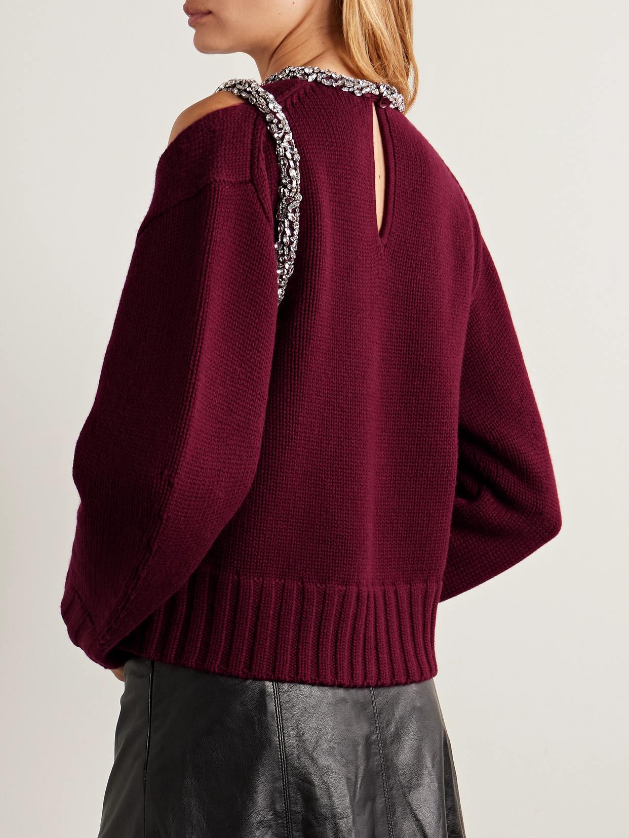 Monroe Cutout Crystal-embellished Wool-blend Sweater - Burgundy