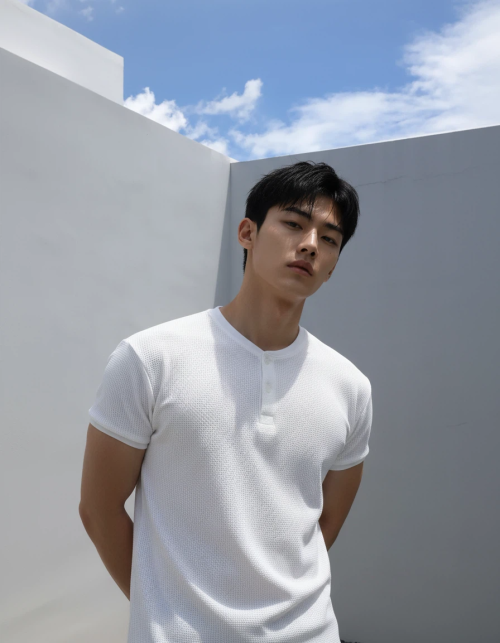 Muscle Fit Waffle Henley Neck Short Sleeve BLACK