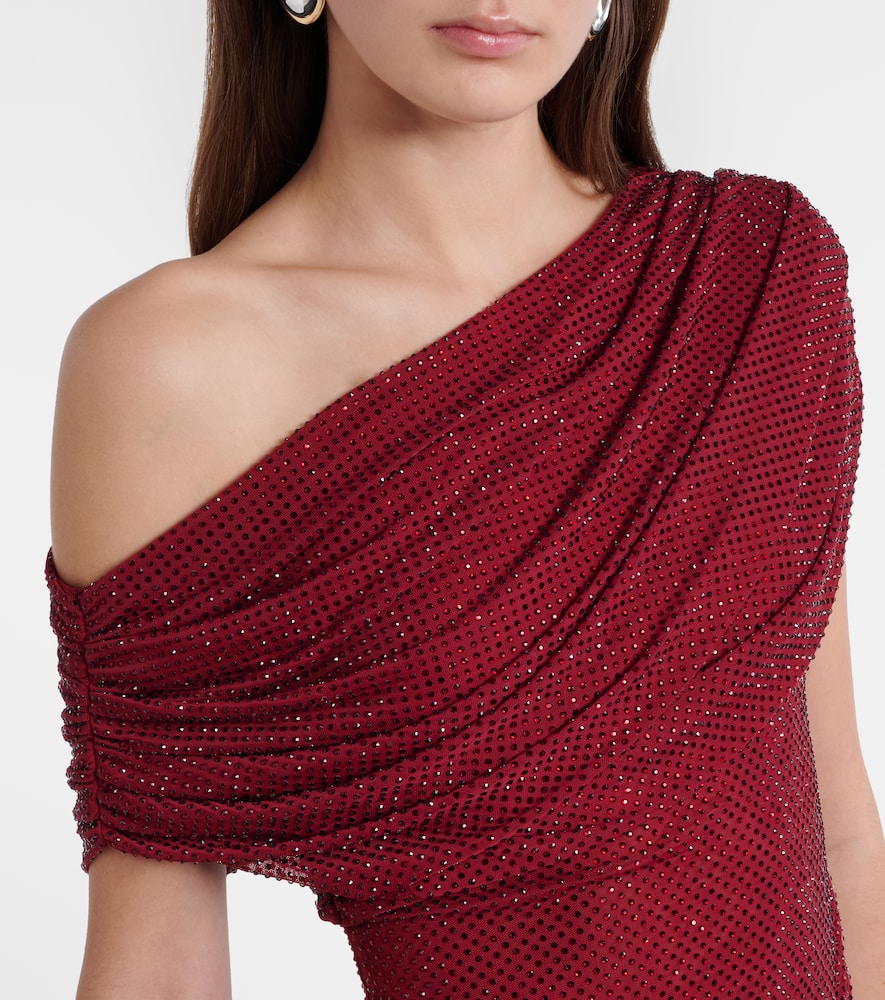 Draped embellished mesh top