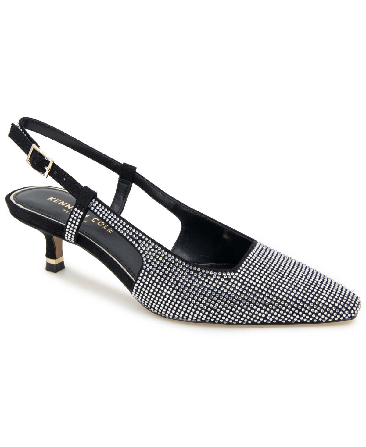 Women's Martha Crystals Kitten Heel Sling Back Pumps - Black