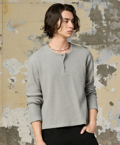 Waffle Henley Neck Crop T-Shirt
