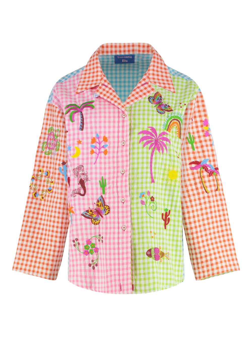 Gardenia checked embroidered shirt - Orange