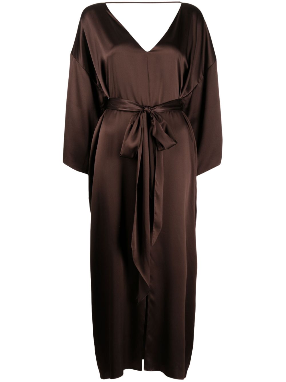V-neck silk dress - Brown