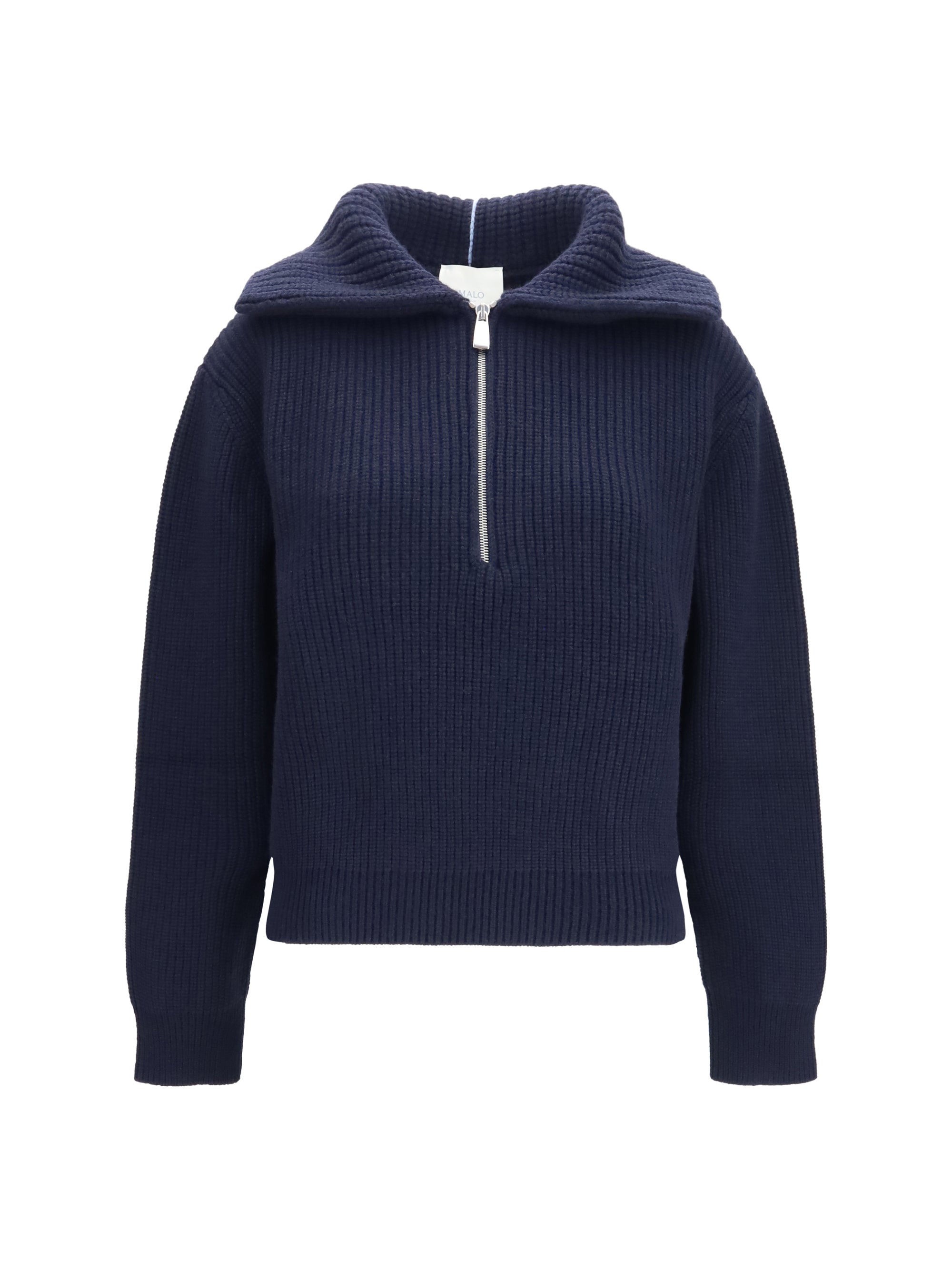 Cashmere High-Neck Zip Sweater — Navy