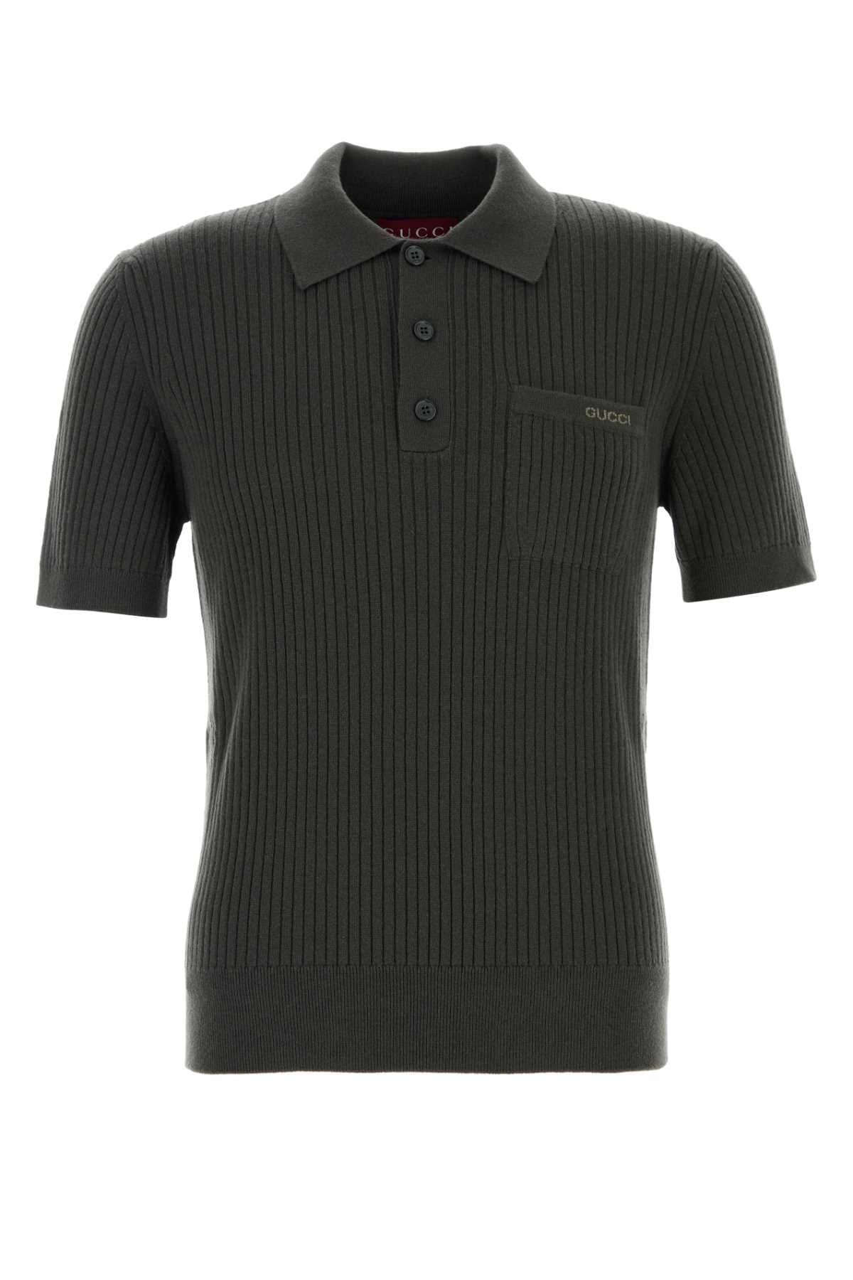 Ribbed Wool-Cashmere Blend Polo Shirt — Green