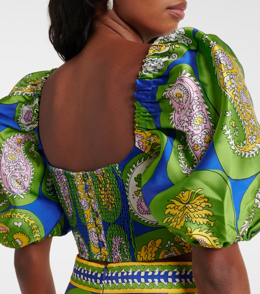 Alémais Printed balloon-sleeve cropped top